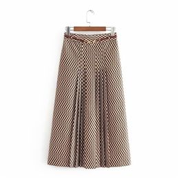 oversized women fashion skirts autumn geometric print midi skirt casual vintage office with belt ladies long 210621