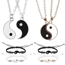 Earrings & Necklace Tai Chi Yin Yang Couple Bracelets Alloy Pendant Adjustable Braid Chain Bracelet Matching Lover Necklaces