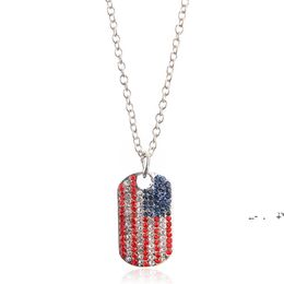 newUS Flag Diamond Pendant Necklace Personality Army Brand Crystal Pendant American Flag Decoration Necklace Party Jewellery Gift EWA4927