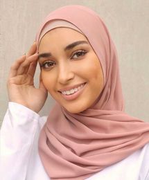 Women Solid Color Hijab Headband Muslim Chiffon Scarf Soft Plain Shawls Wraps Islamic Headscarf Foulard Femmehijab Stoles