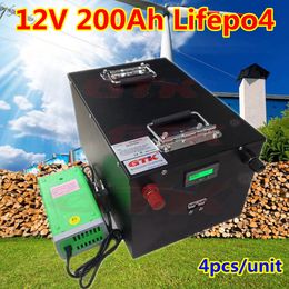 4pcs/lot lifepo4 12v 200ah Lithium battery pack for Motorhome Solar panel RV caravans solar system golf trolley+20A charger