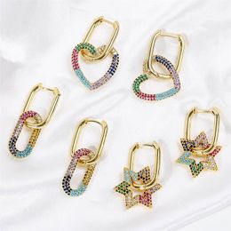 Dangle & Chandelier High Quality Female Trendy Gold Color Copper Metal Multicolor Cubic Zirconia Star Oval Heart Drop Earrings For Women Jew