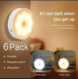 6 Beads USB Recharge Human Body Infrared Sensor Night Light LED with switch Cabinet Closet Wall Lamp for Bedroom Bedside Stair Toilet