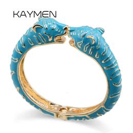 Kaymen Armreif mit Tier-Leopardenkopf-Motiv für Mädchen und Frauen, vergoldetes Email-Statement-Modearmband, 4 Farben, 3316