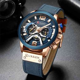 CURREN Top Brand Luxury Watches for Men Casual Fashion Sport Military Leather Wrist Watch Men Watch Chronograph Relojes Hombre 210329