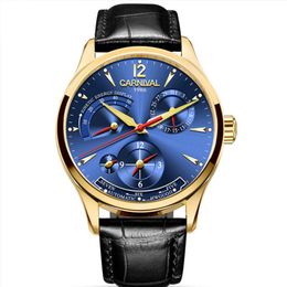 Wristwatches CARNIVAL Fashion Luxury Mens Watches Automatic Top Brand 24 Hours Calendar Waterproof Luminous Energy Display Mechanical Watch