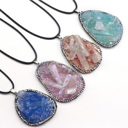 Big Natural Gems Stone Necklaces Colourful Crystal Pillar Pendulum Irregular Raw Mineral Quartz Stone Pendant Necklace for Women