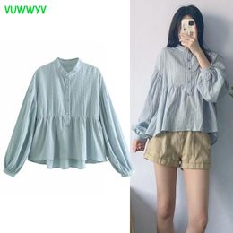 VUWWYV Women Blouses Light Green Mesh Plus Size Blouse Female Summer Long Sleeve Tops Woman Vintage Casual Blusas 210430