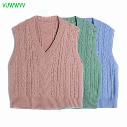 Cute Pink Green Knitted Vest Sweater Women Spring Blue Oversized Ribbed Woman Sweaters Sleeveless Jumper Waistcoat 210430