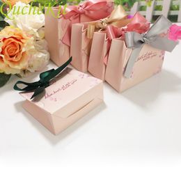 Flower Printing Pink Paper Candy Bags Wedding Birthday Christmas Packaging Small Portable Jewellery Gift Bag