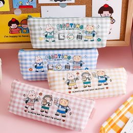 Cute Large Capacity Plaid Polyester Stationery Storage Bag Organizer Pencil Case Cartoon Pen Cosmetic Bags Students Gift School Office Supplies HY0105