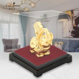 Lucky Elephant Feng Shui decor 24K Gold Foil Elephant Statue Figurine Office Ornament Crafts Collect Wealth Home Office Decor 210811