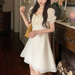 French Vintage Mini Dres Puff Sleeve Designer Korean Floral Summer Beach Elegant Polka Dot Y2k 210604