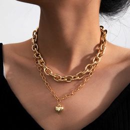 Multi Layered Chunky Thick Curb Cuban Miami Choker Necklace Statement Love Heart Pendant Necklaces for Women Jewelry Y0528
