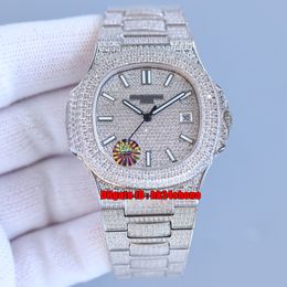 New 7 Styles Luxury Watches LZF 40mm 5711 Nautilus Full Pavé Diamond CAL.324 Autoamtic Mens Watch Diamonds Dial Steel Bracelet Sports Gents Wristwatches 5719
