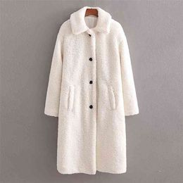 Women Autumn Winter Warm Fleece Coats Overcoat Long Loose White Fashion Street Wool Blends Female Elegant Outerwear XD3259 210513