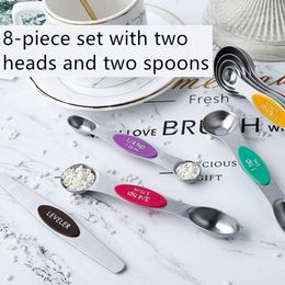 8-piece magnetic double-head spoon set, stainless steel measuring spoon, used for roasting and coffee kitchen meas