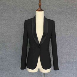 HIGH QUALITY Fashion Designer Blazer Jacket Women's Single Button Shawl Collar Outer 210521
