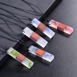 Men Women Fashionable Wood Resin Necklace Pendant Hand-woven Adjustable Long Rope Wooden Necklaces 5 Colours Gift