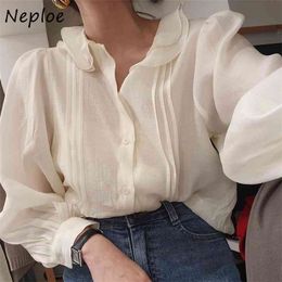 Peter Pan Collar Long Sleeve Single Breast Blouse Women Work Style Ol Solid Blusas Spring Shirt Feminino 210422