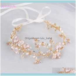 Jewelryjonnafe Gold Boho Leaf Crown Wedding Headband Rhinestone Bridal Hair Vine Aessories Women Jewelry Headpiece Drop Delivery 2021 Dffit