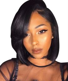 Short Bob Wigs With Bangs Side Part HD Lace Wig For Black Women Brazilian Remy Hair Lace Front Wigs Human Hair 150%density