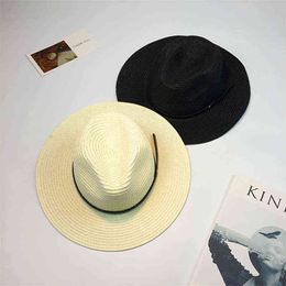 New female sombreros women summer hat classic black girdle Panama sunhats Jazz Hat beach hats for women chapeau de paille femme G220301