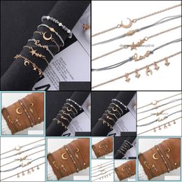 Link Jewelrylink Chain 5Pcs/Set Charming Star Crescent Love Letter Crystal Bracelets Jewelry Wedding Aessories Party Parts Birthday Mother