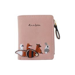 2021 New Clasp Female Embroidery Wallet Small Animal Cute Two Fold PU Wallet Change Student Tide Purse