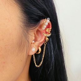 stud clip earrings Australia - Stud Butterfly Pendant Ear Bone Clip Pearl Earrings Set Female Ins Chain Fashion Jewelry Gift Wholesale