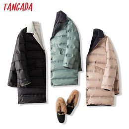 Tangada Autumn Winter Women Solid Double Side Wear Thin Parkas Cotton Jacket Long Sleeve Female Mint Padded Overcoat ATP7 210609