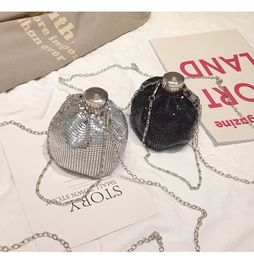 Fold Small Chain Shoulder Bag Fashion Sequin Bottle Shaped Bag Black Silver Evening Bag Handbag For Wedding Party Purse