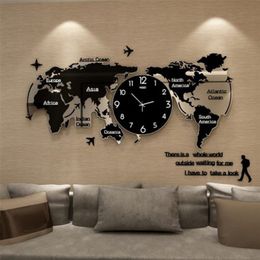 World Map Wall Clock Nordic Modern Minimalist Decoration Acrylic for Home Bedroom Office Ornaments 211110