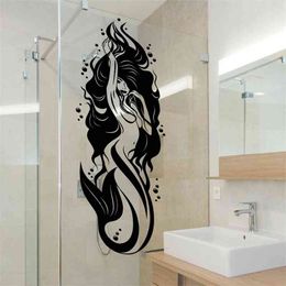 Bathroom Bath Wall Decal Vinyl Sexy Naked Mermaid Girl Bathroom Decor Wall Stickers Waterproof Glass Door Wall Decoration Z461 210615