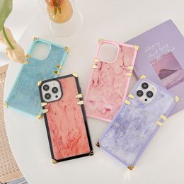 new luxury Square Beauty Marble pattern Phone Cases Plating Corner Cover For iPhone 13 12 11 pro XS max XR X designer candy color Girl romance case