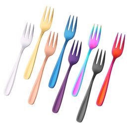 Stainless Steel Cake Fork Solid Colour Fruit Dessert Forks Restaurant Western Tableware Creative Household Kitchen Tablewares 0423