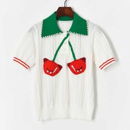 Chic Cherry Design Beading Thin Knit Pullover Women Elegant All-match Woman Tops Sweet Fresh Hit Colour Summer Thin Sweaters 210525