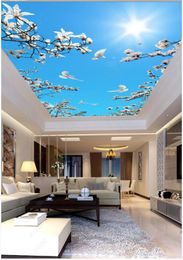 Custom photo Wallpaper 3d zenith murals Modern blue sky flower sun ceiling mural for living room decoration