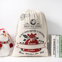 Christmas Gift Bags Large Organic Heavy Canvas-bag Santa Sack Drawstring Cotton Canvas Candy Bag With Reindeers Apple Sacks