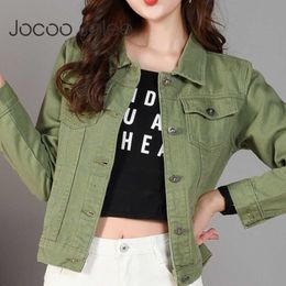 Jocoo Jolee Women Denim Short Slim Jean Jacket Autumn Fashionable Basic Outerwear Black White Jackets Korean Harajuku coats 210619