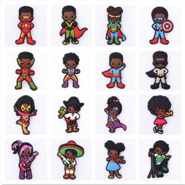 Black children superman theme soft PVC shoes accessories singer and music charms