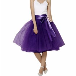 Skirts Arrival Chic Khaki Purple Colour Puffy Tulle For Women Ribbon Sash Now Fashion Knee Length Skirt Summer Style