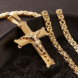 gold gefüllte diamantkreuze Rabatt Kreuz Anhänger Halskette Weihnachtsgeschenk Gold Überzogene 316L Edelstahlkette Christian Schmuck KKA3510