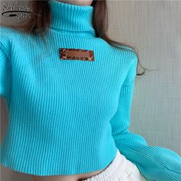 Solid Basic Cropped Spring Fashion Clothing Top Sweater Turtleneck Bottoming Shirt Women's Joker Pull Femme 12847 210427