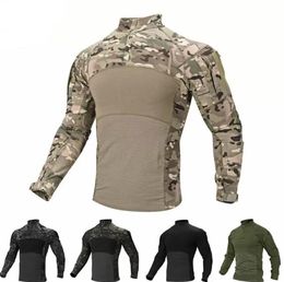 Mens Breathable Outdoors T Shirt Camouflage Tactical Zip Pocket Long Sleeve Cotton Combat Frog shirt Men Training Shirts T-Shirt