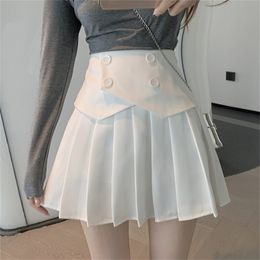 Summer Women White Skirt Fashion High Waist Pleated Sweet Cute Girls Mini 210519