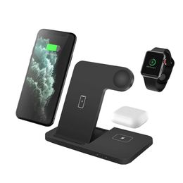 3 in 1 Qi Foldable Wireless Charging Dock Station 15W Fast Charger Stand for Apple Watch 6 5 4 2 AirPods Pro iPhone 12 11 XS XR X 8 Chargers Fit Samsung S10 Note 10