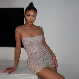 Sexy Spaghetti Strap Off Shoulder Mini Bodycon Dress Club Wear Summer Women Sling Dresses Print Backless Sheath Dress Robes 210625