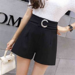 Chiffon Korean Skirt Half-length Women High Waist Summer Irregular Shorts Chic Black 210714