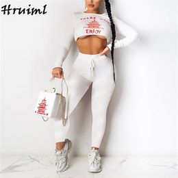 Fall Clothes for Women 2 Piece Set Plus Size Fashion Print Long Sleeve O Neck Crop Top Drawstring Pants Sets Two Outfits 210513